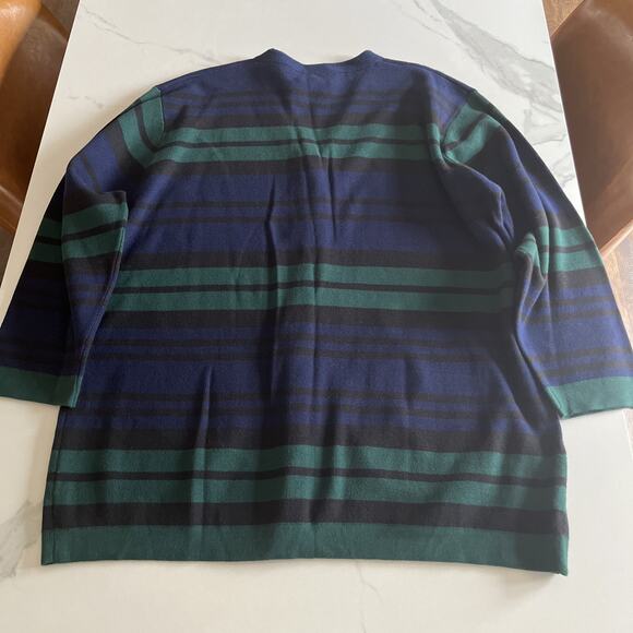 Susan Bristol Vtg Tunic Cardigan Sweater Blue Green Black Stripe Pockets Size XL - Picture 10 of 11
